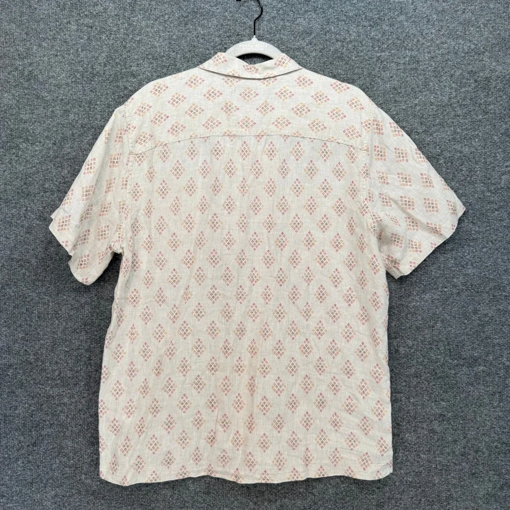 Blake Shelton x Lands‎ End Shirt Mens Medium Beige 100% Linen Western Print